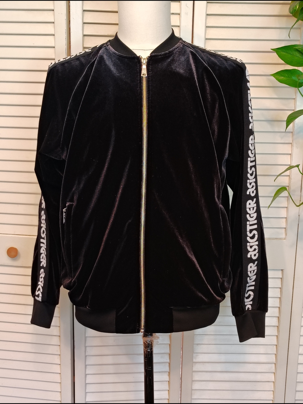 Asics Tiger Black Velour Versity Jacket -Size S - Like New
